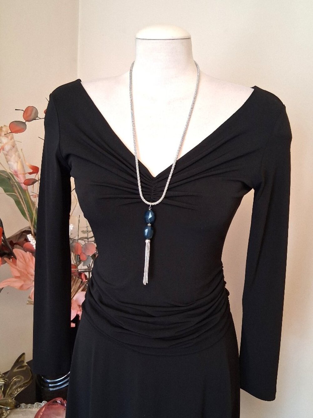 Sandwich Designer Medium Geometric Chunky Teal Blue Beads Silver Chain Necklace